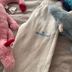 Pink Palm Puff Light Gray Sweatpants
